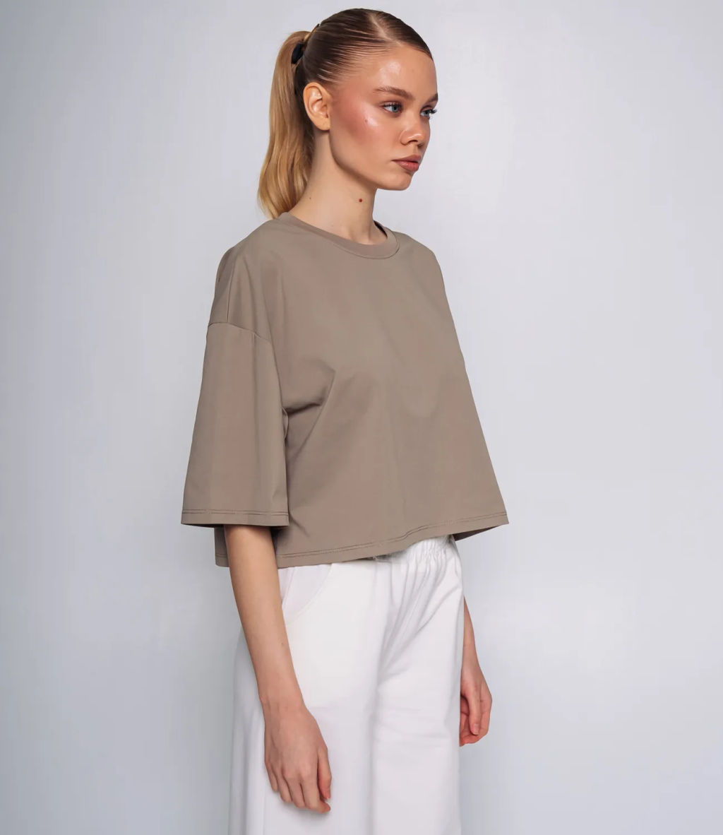 Футболка #ОКТ095009, бежево-серый