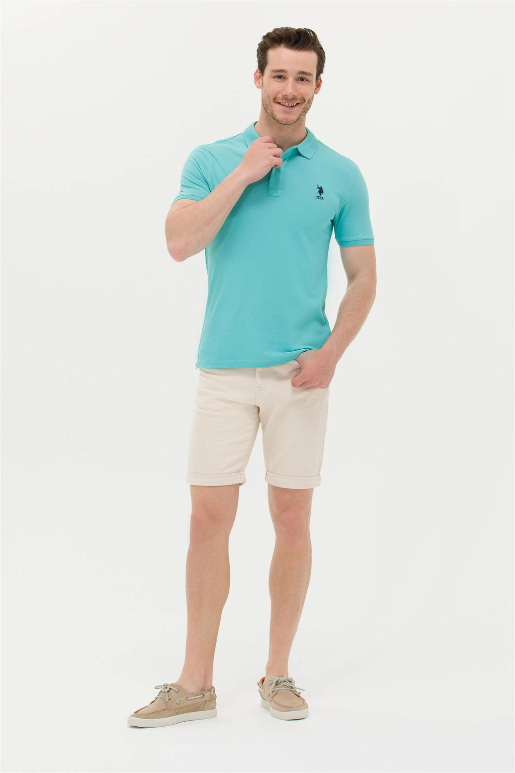 Мужская базовая футболка с воротником поло мятного цвета - U.s. polo assn фото 11
