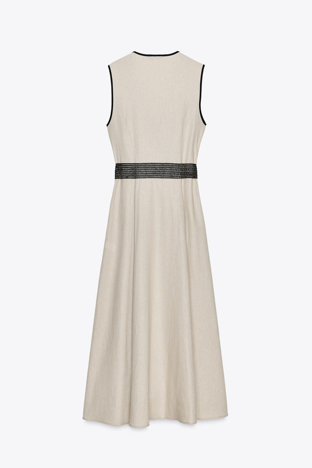LINEN BLEND MIDI DRESS WITH BELT - Zara фото 6