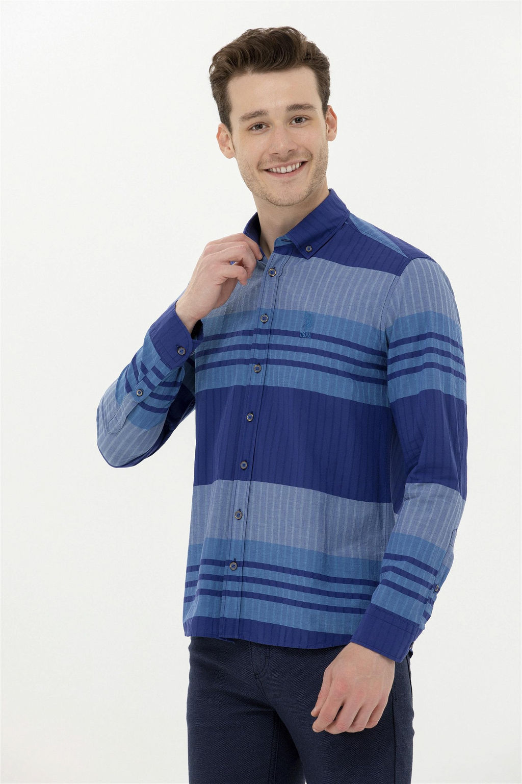 Мужская синяя рубашка с длинным рукавом - U.s. polo assn фото 2