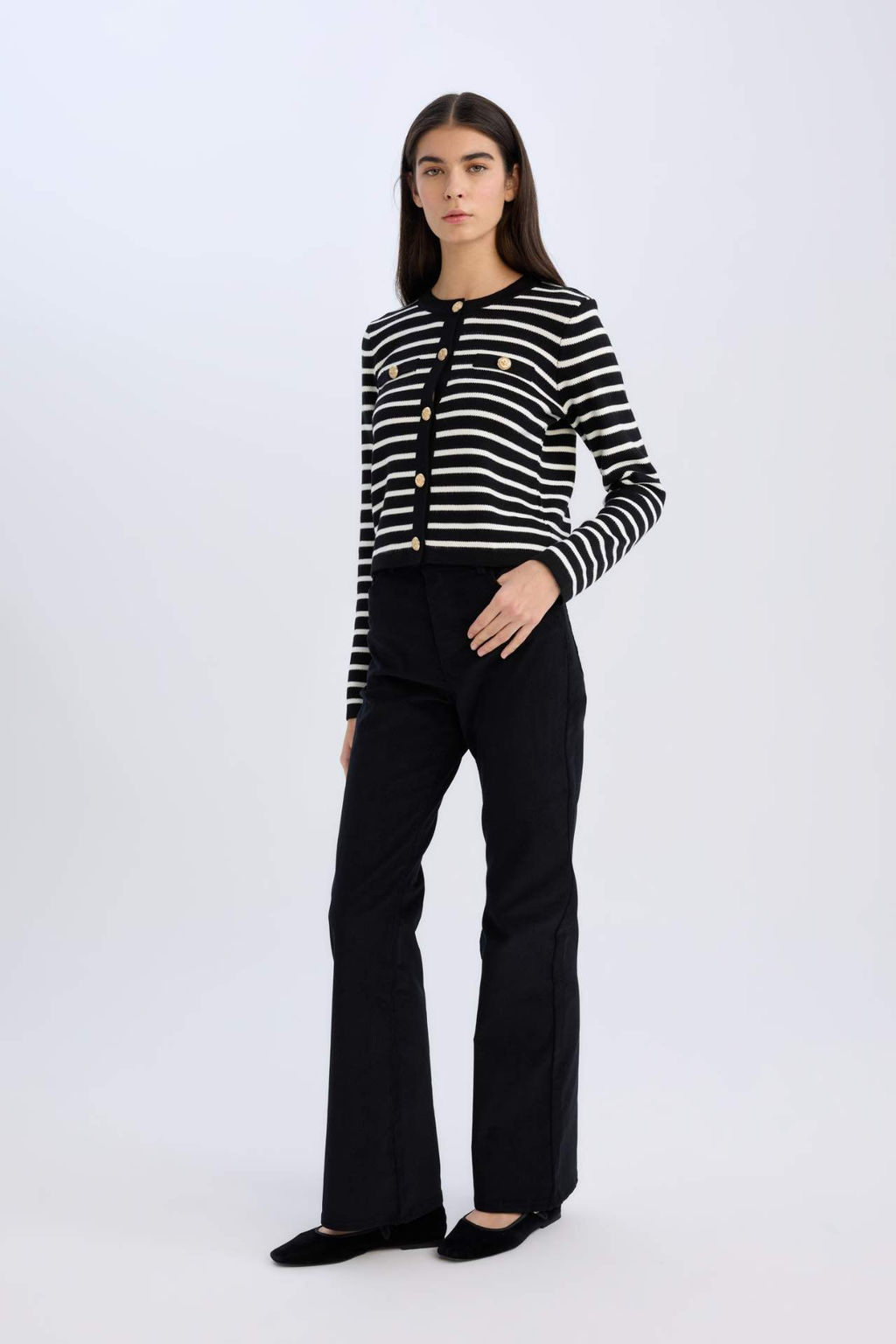 Flare Fit Cepli Yuksek Bel Ispanyol Paca Fitilli Kadife Pantolon - Defacto фото 2