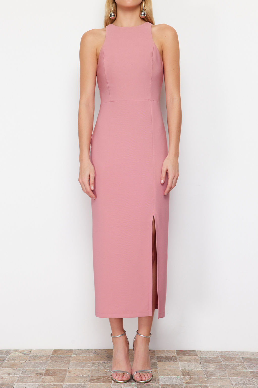 Gul Kurusu A Kesim Halter Yaka Maxi Kalem Etek Dokuma Elbise TWOSS24EL00612 - Trendyolmilla фото 10