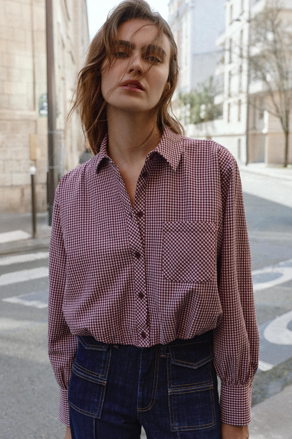 CAMISA GLOBO CUADRO VICHY / Granate - Zara фото 2