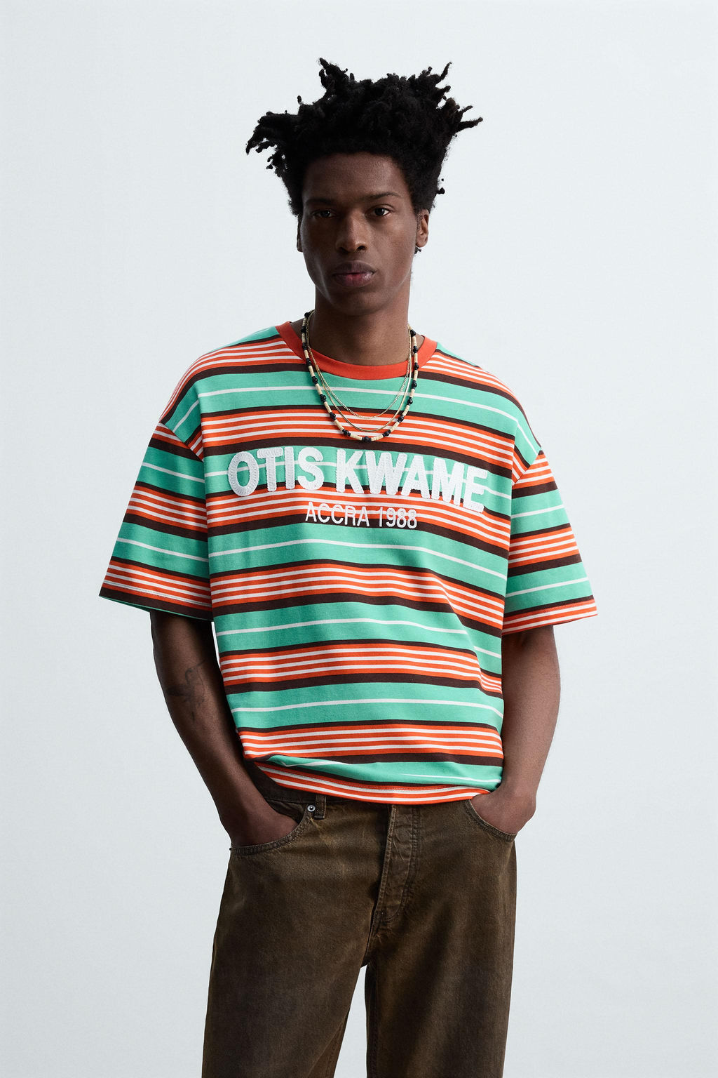 STRIPED EMBROIDERED T-SHIRT OTIS KWAME KYE QUAICOE - Zara фото 10