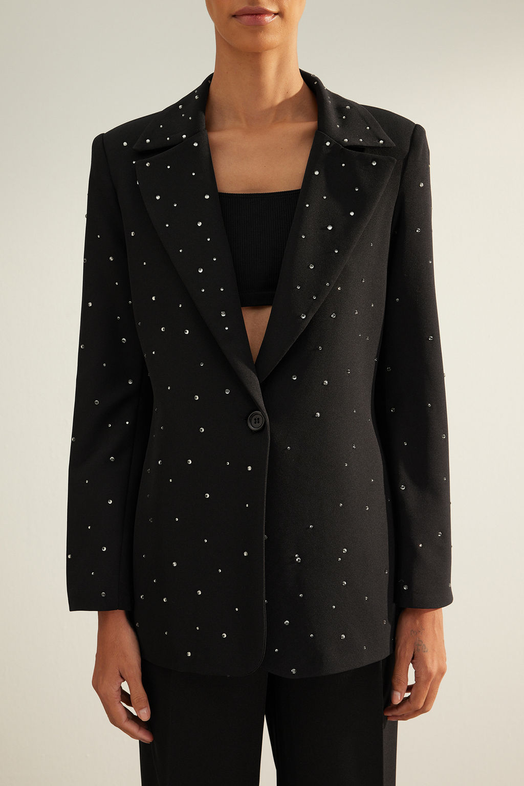 TRENDYOLMILLA Siyah Regular Dokuma Astarl? Tas Detayl? Blazer Ceket TWOAW24BC00078  фото 5