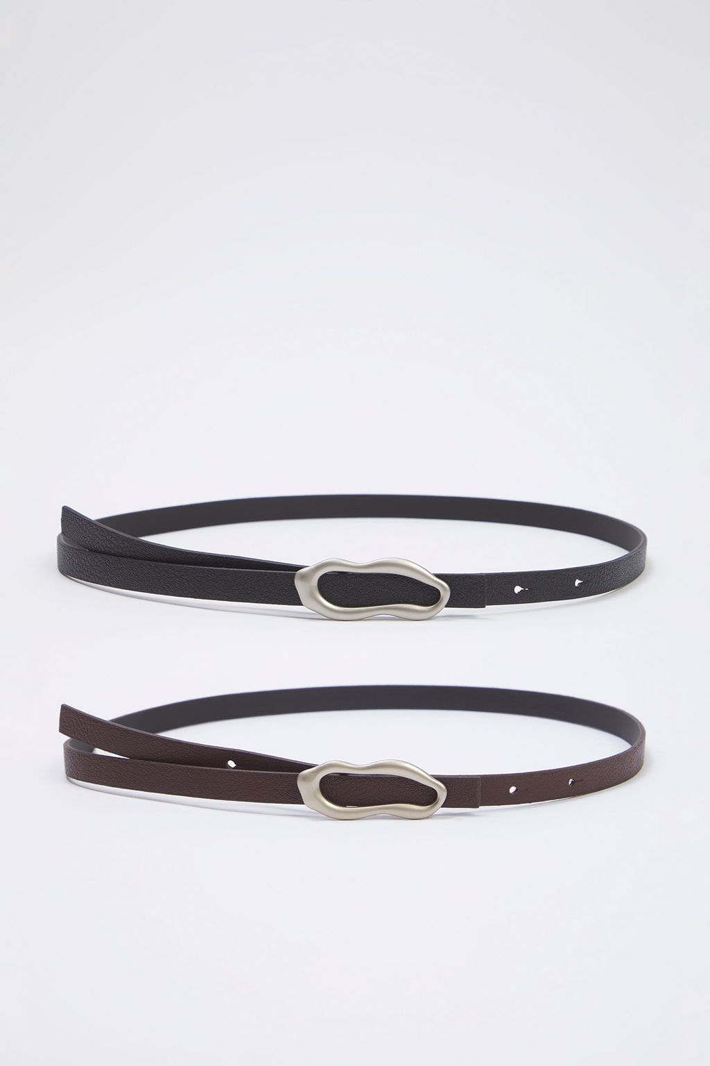 Trendyolmilla Siyah-Kahverengi 2li Paket Deri Gorunumlu Kad?n Kemer TWOSS25KE00017