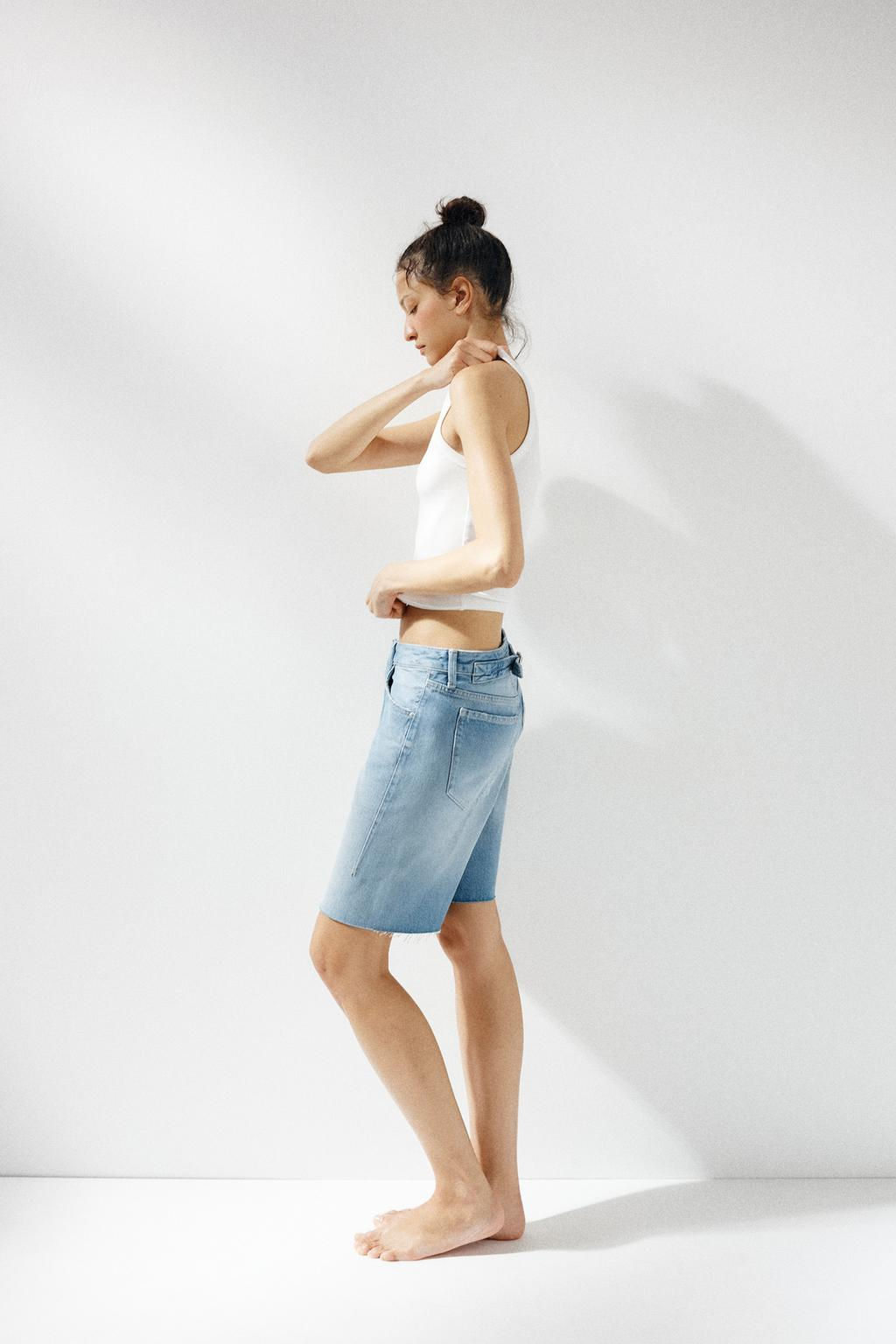 TRF MID-WAIST BELT LOOP DENIM BERMUDA SHORTS - Zara фото 22
