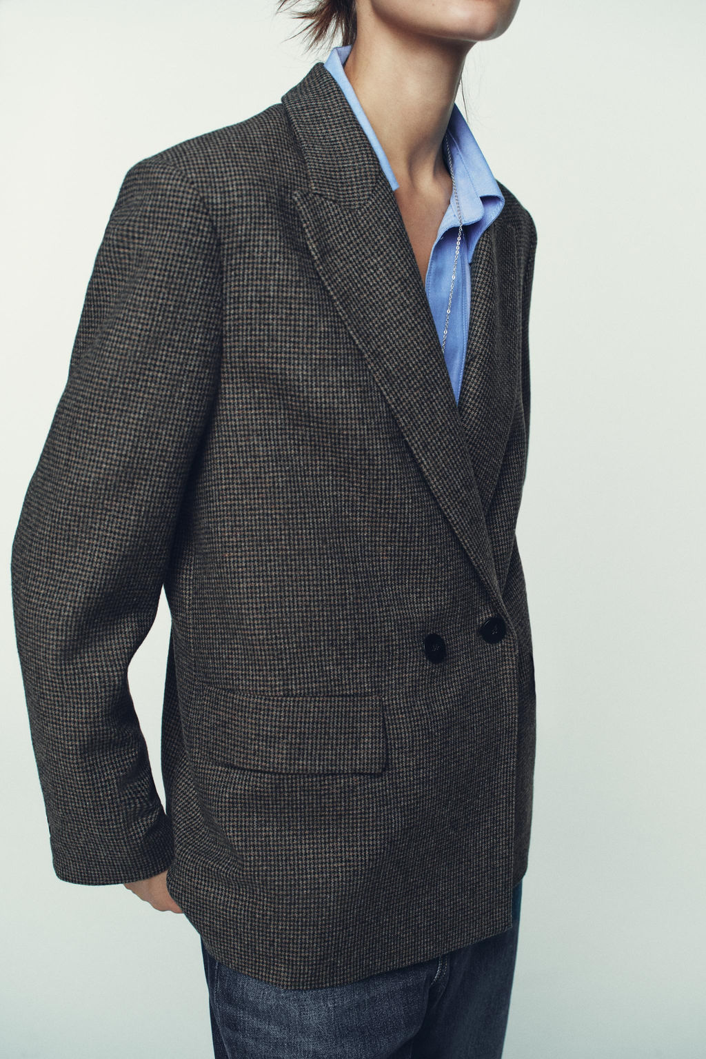 OVERSIZE DOUBLE-BREASTED CHECK BLAZER WITH WOOL