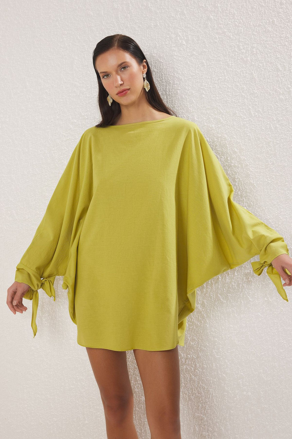 Yag Yesili Dokuma Baglama Detayl? %100 Pamuk Plaj Mini Elbise TBESS25EL00040 - Trendyolmilla фото 2