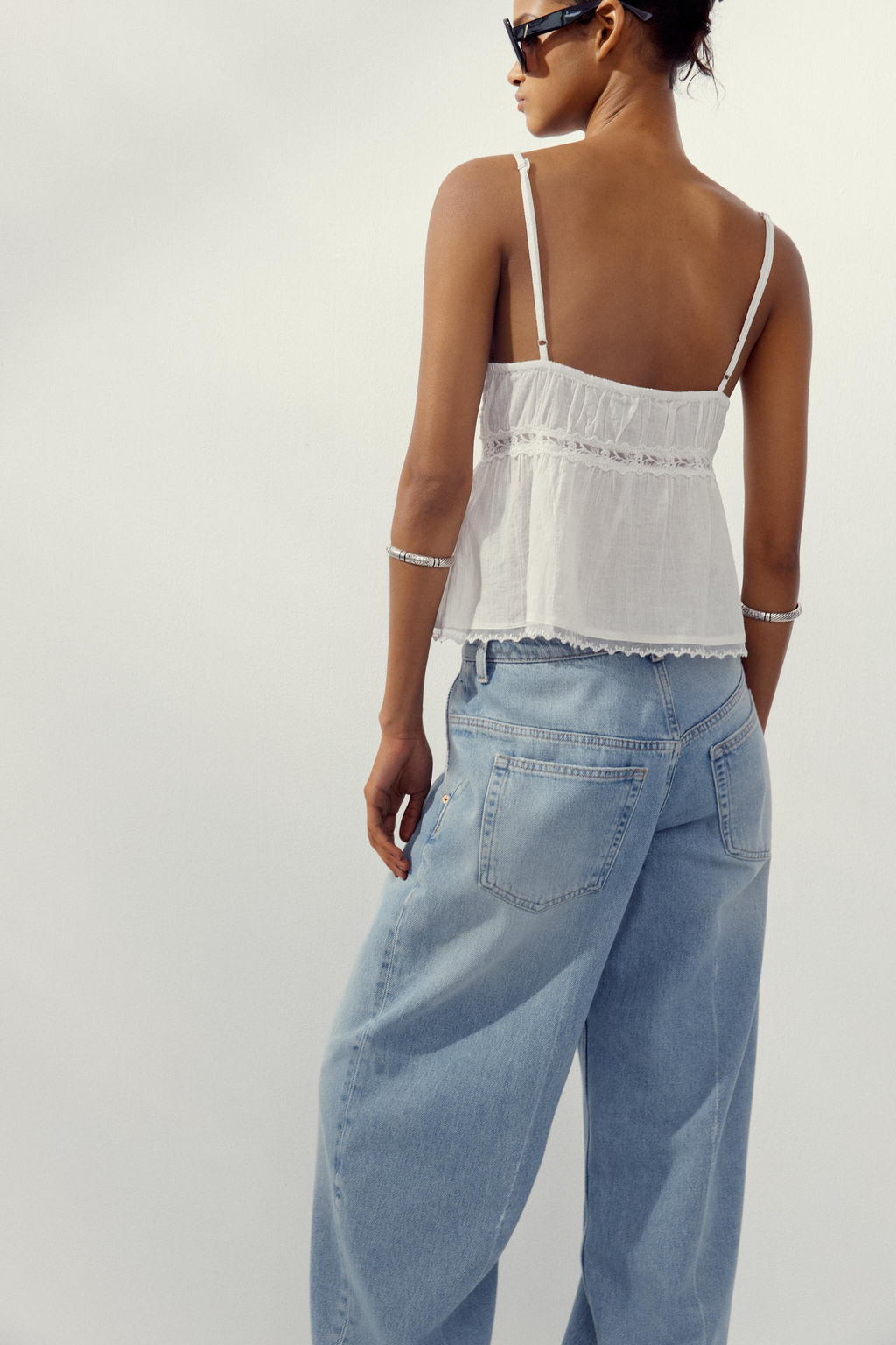 LACE-TRIMMED CHIFFON TOP - Zara фото 3