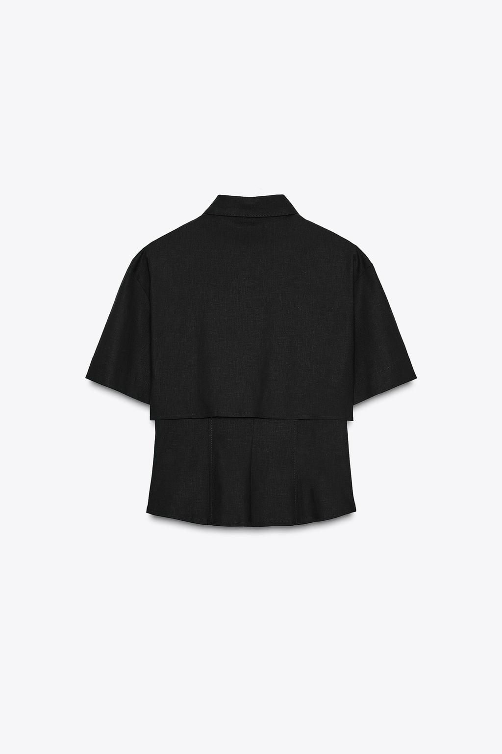 FITTED DOUBLE-LAYER LINEN BLEND SHIRT - Zara фото 6