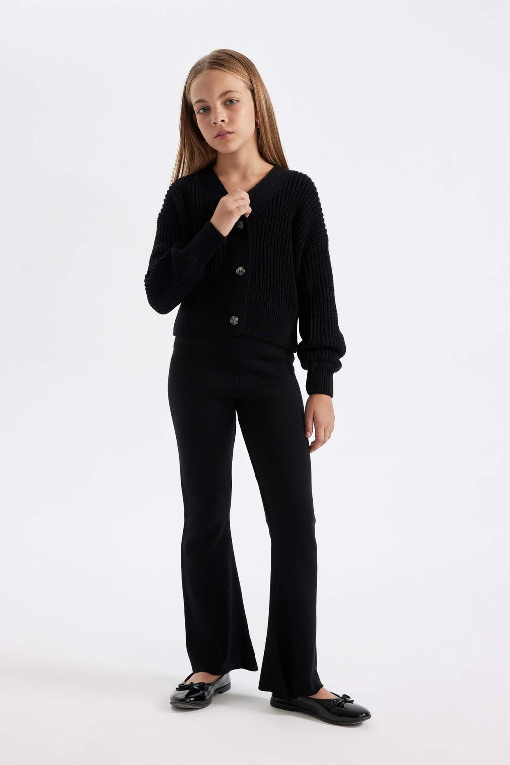 K?z Cocuk Flare Fit Ispanyol Paca Basic Duz Triko Pantolon - Defacto фото 5
