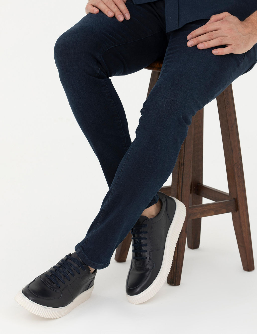 Lacivert %100 Deri Casual Ayakkab_