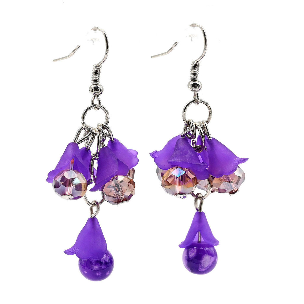 Серьги длинные висячие Колокольчики с цирконами цв.фиолетовый, 8,3г