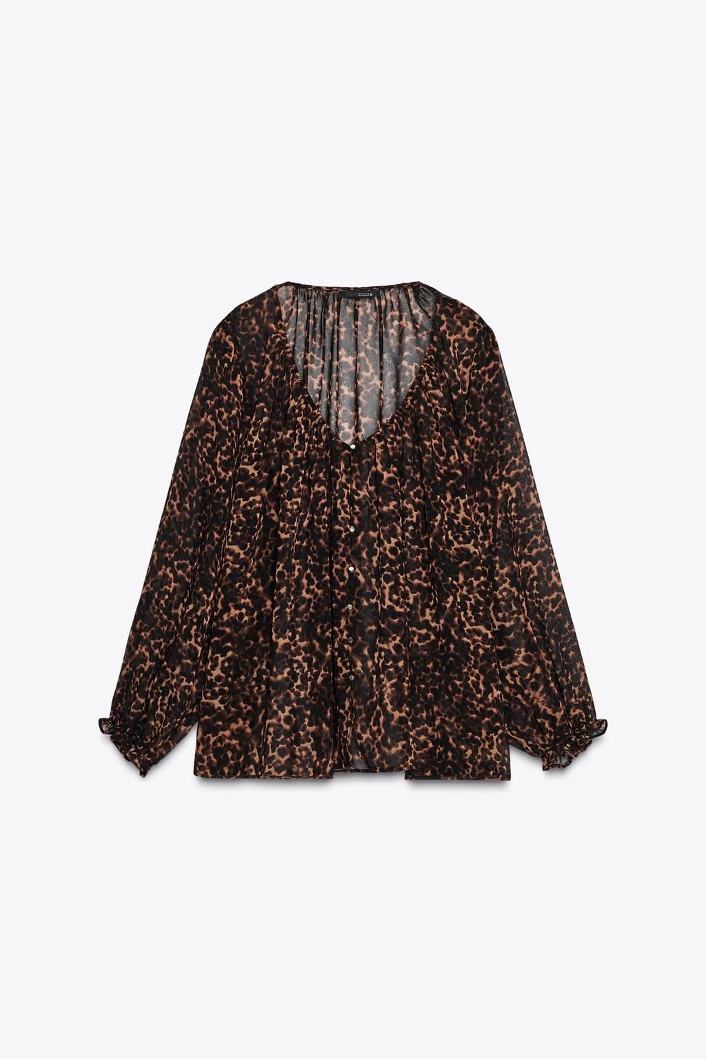 ANIMAL PRINT SEMI-SHEER BLOUSE - Zara фото 6