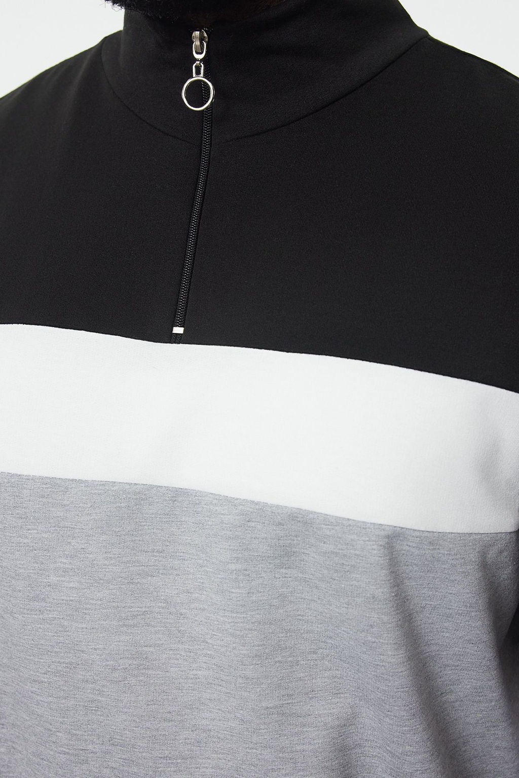 TRENDYOL MAN Buyuk Beden Gri Regular Fit Panelli Uzun Kollu Hakim Yaka Fermuarl? Sweatshirt TMNAW25AO00016 - Trendyolmilla фото 4