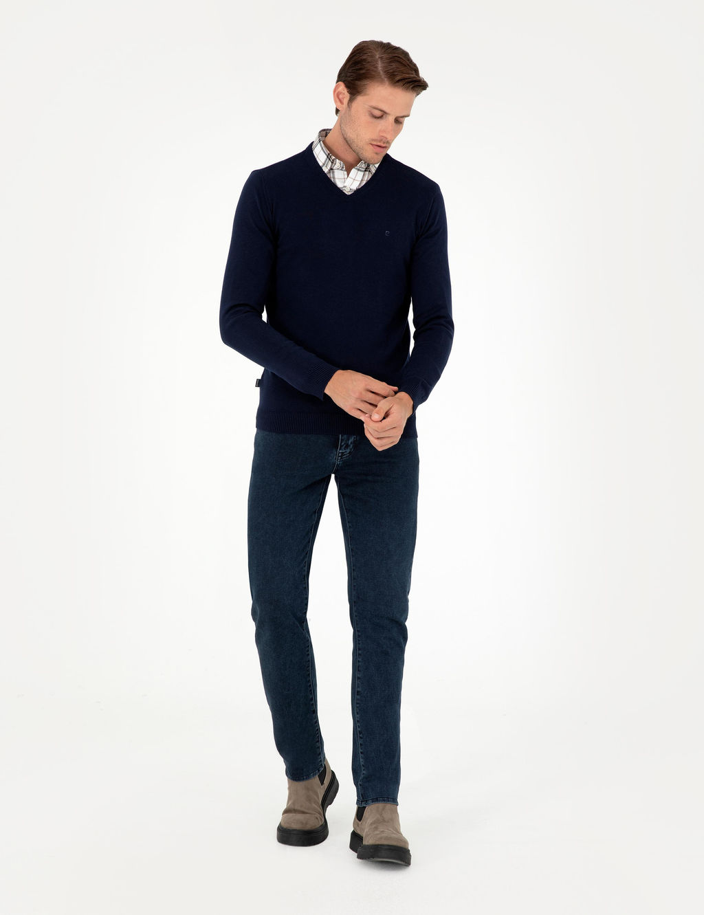 Lacivert Slim Fit V Yaka Basic Triko Kazak - Pierre cardin фото 4