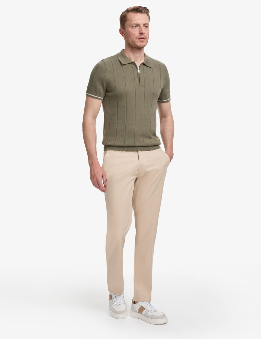 Bej Regular Fit Basic Kanvas Pantolon