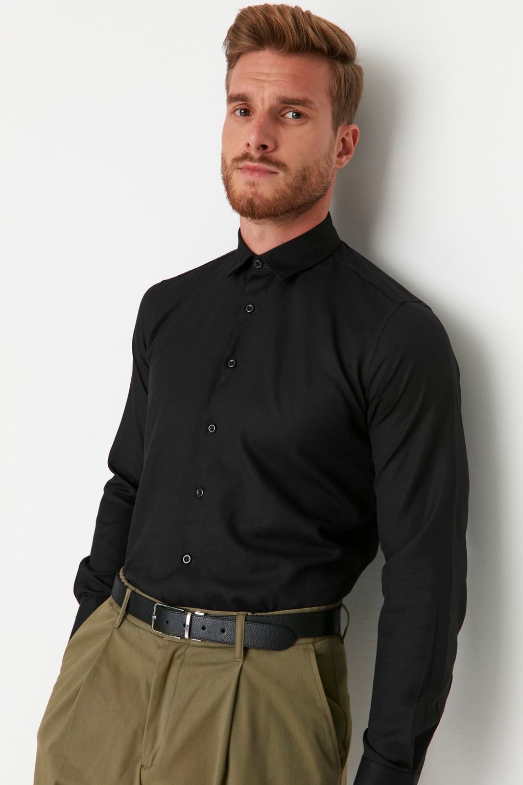 TRENDYOL MAN Siyah Erkek Slim Fit Basic Oxford Klasik Kolay Utulenebilir Gomlek TMNAW23GO00039 - Trendyolmilla фото 2