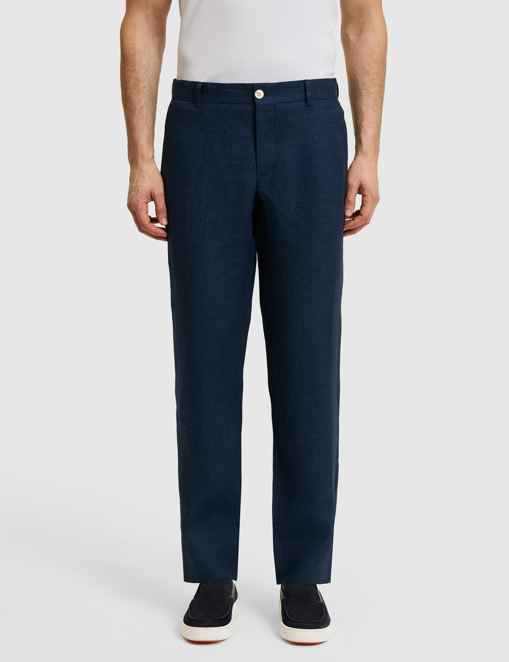 Lacivert Slim Fit Beli Lastikli %100 Keten Pantolon