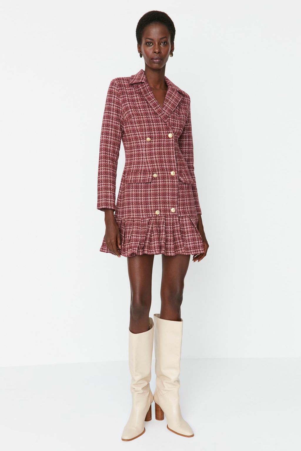 TRENDYOLMILLA Siyah Etegi Volanl? Dugme Detayl? Tuvit Dokuma Elbise TWOAW23EL00870  фото 3