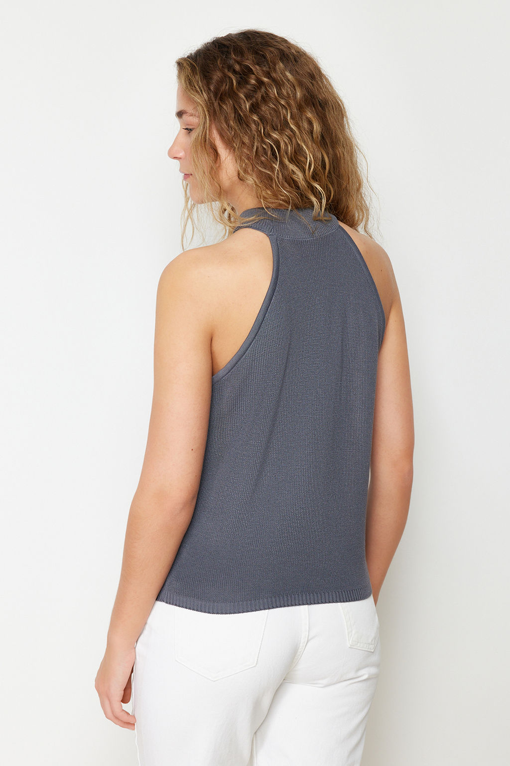 Antrasit Halter Yaka Basic Triko Bluz TWOSS24BZ00150 - Trendyolmilla фото 6