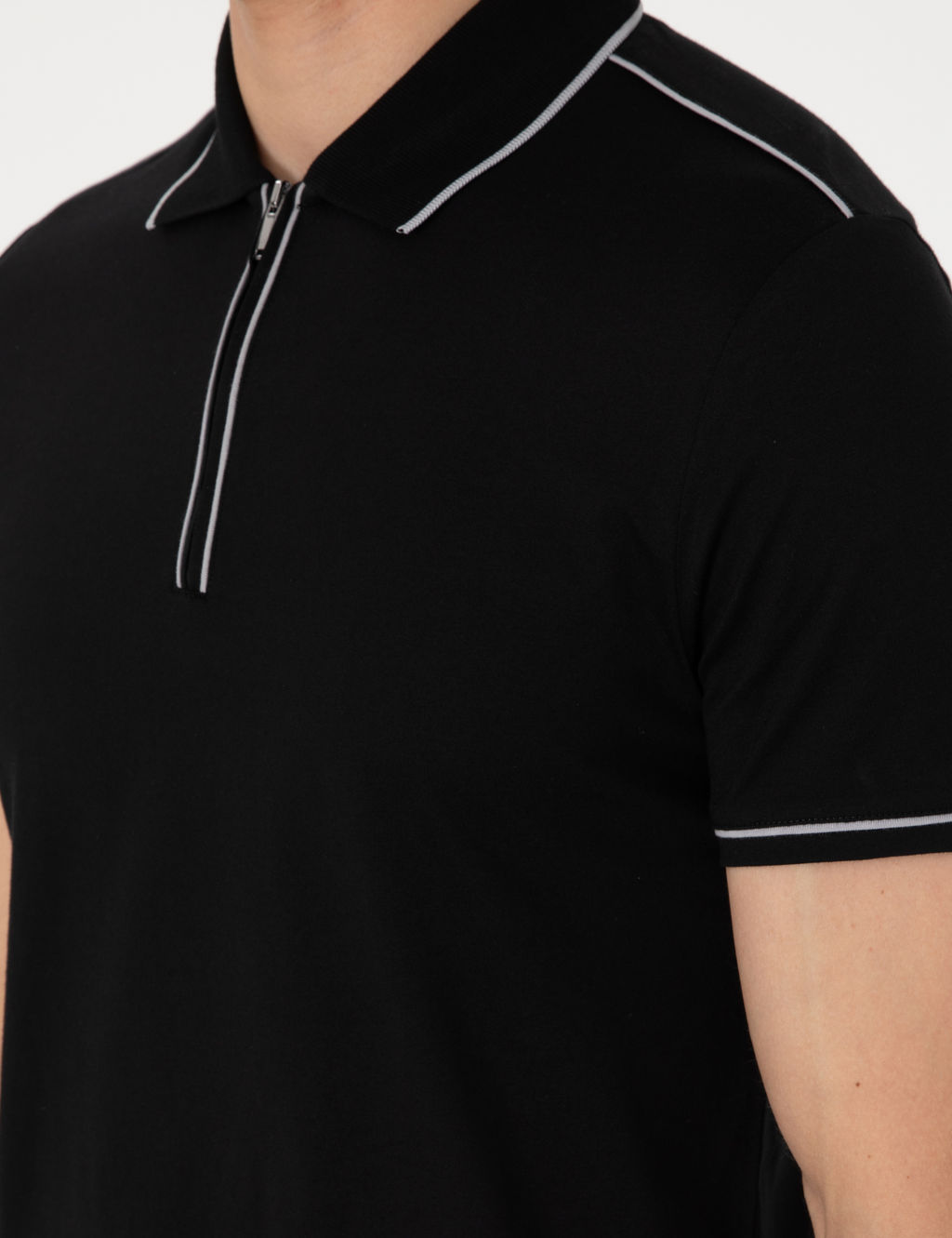 Siyah Slim Fit %100 Pamuk Polo Yaka Merserize Ti__rt