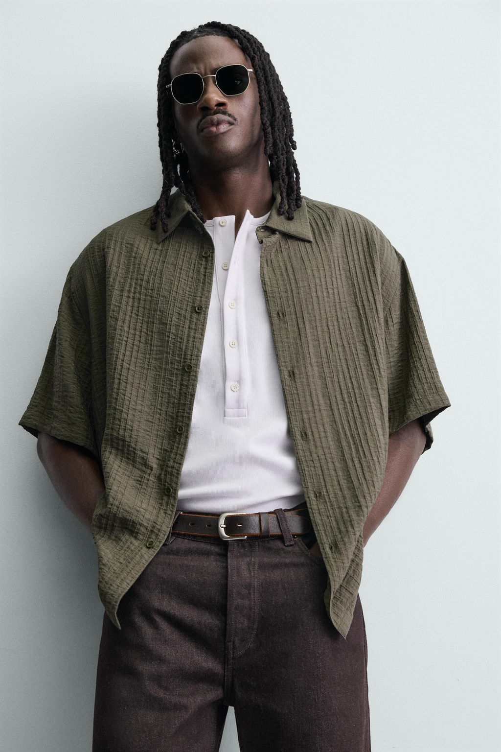 CAMISA FLUIDA ESTRUCTURA / Khaki - Zara фото 6