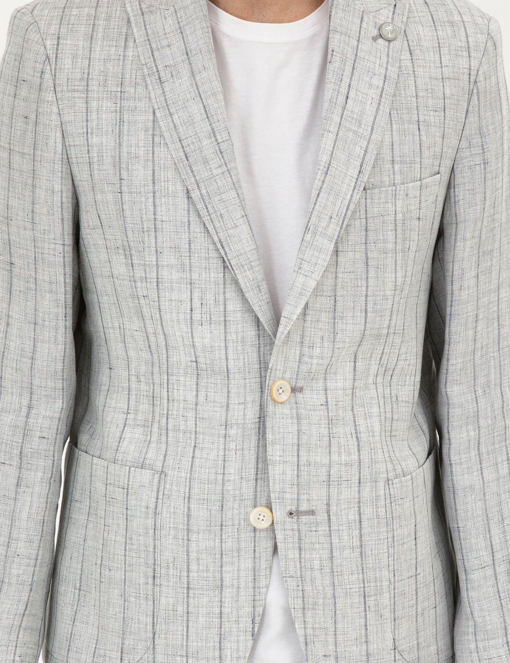 Gri Slim Fit %100 Keten _izgili Ceket