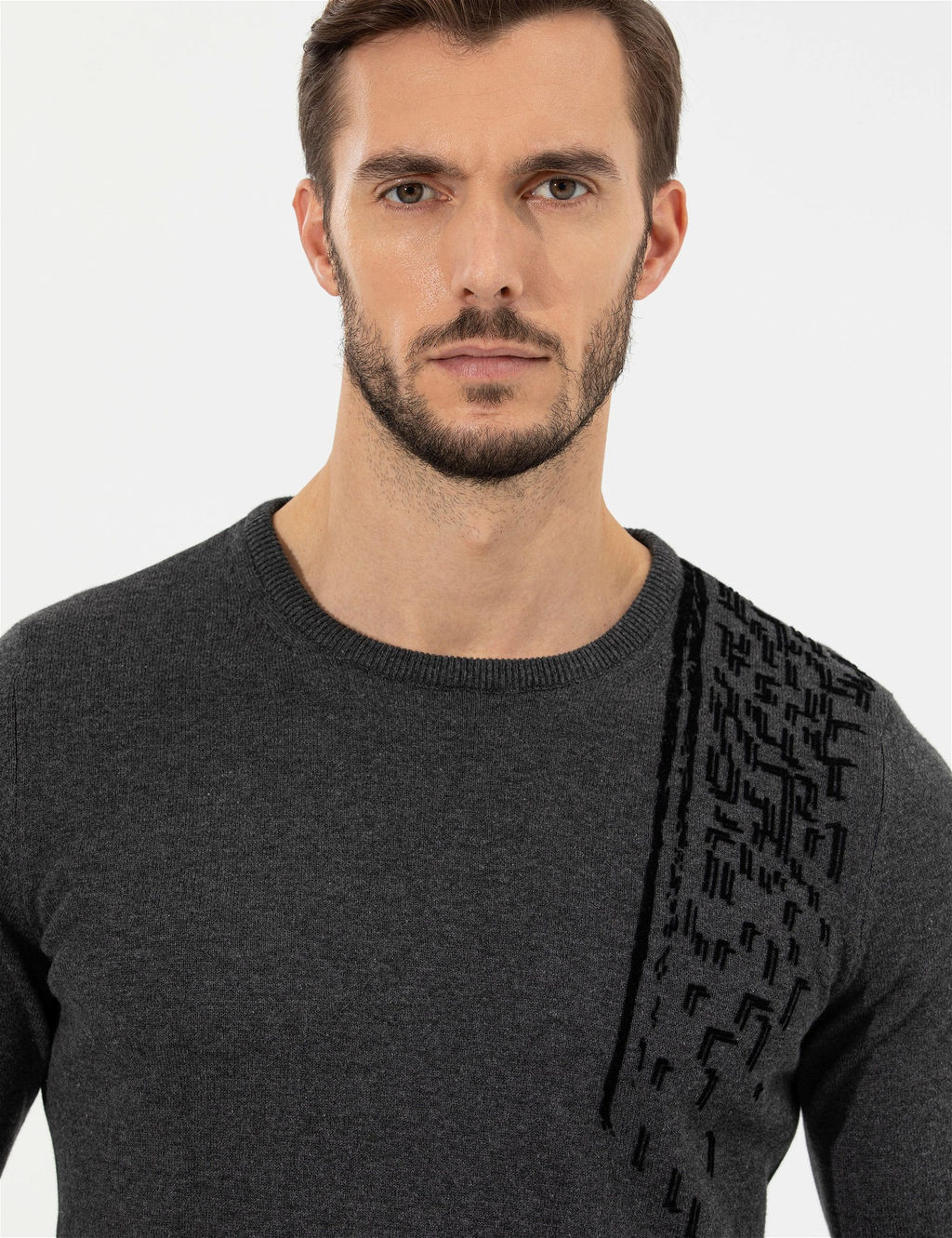 Gri Melanj Slim Fit Bisiklet Yaka Triko Kazak - Pierre cardin фото 2
