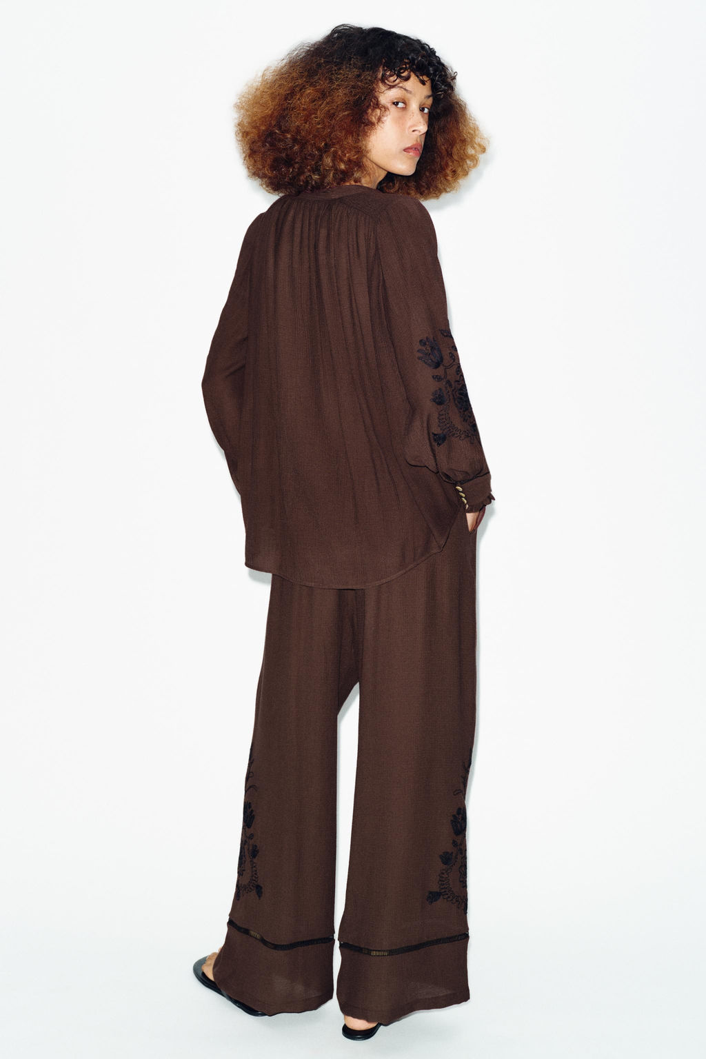 CAMISA BORDADOS ENTREDOSES / Marr?n - Zara фото 6