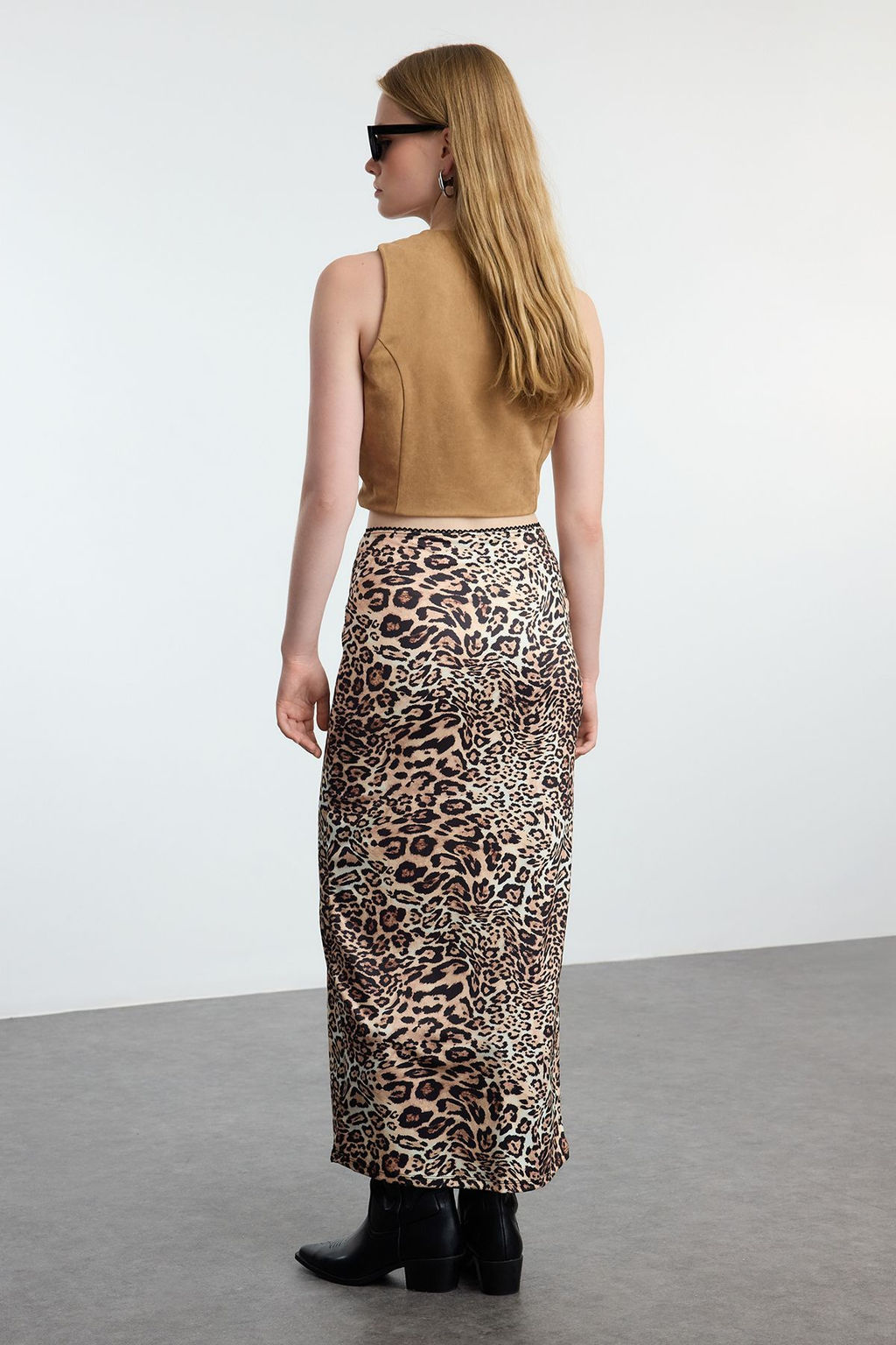 TRENDYOLMILLA Kahverengi Leopar Animal Bask?l? Beli Lastikli Maxi Kalem Etek TWOAW25ET00124  фото 5