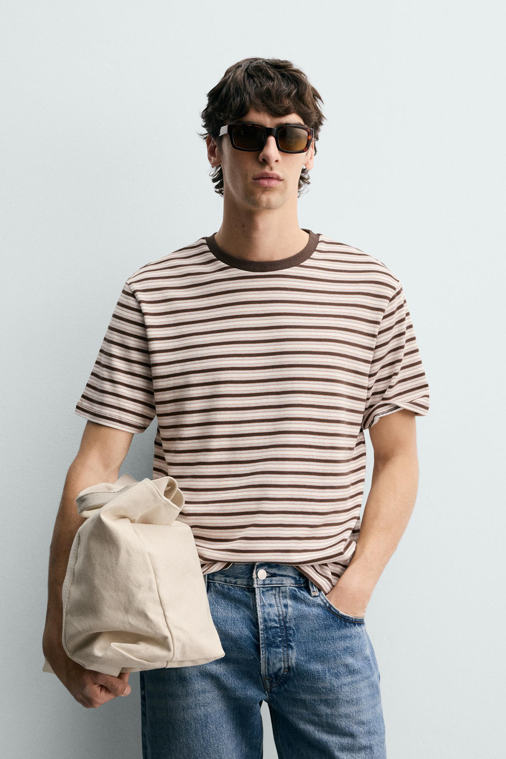 CAMISETA JACQUARD RAYAS CONTRASTE / Marr?n