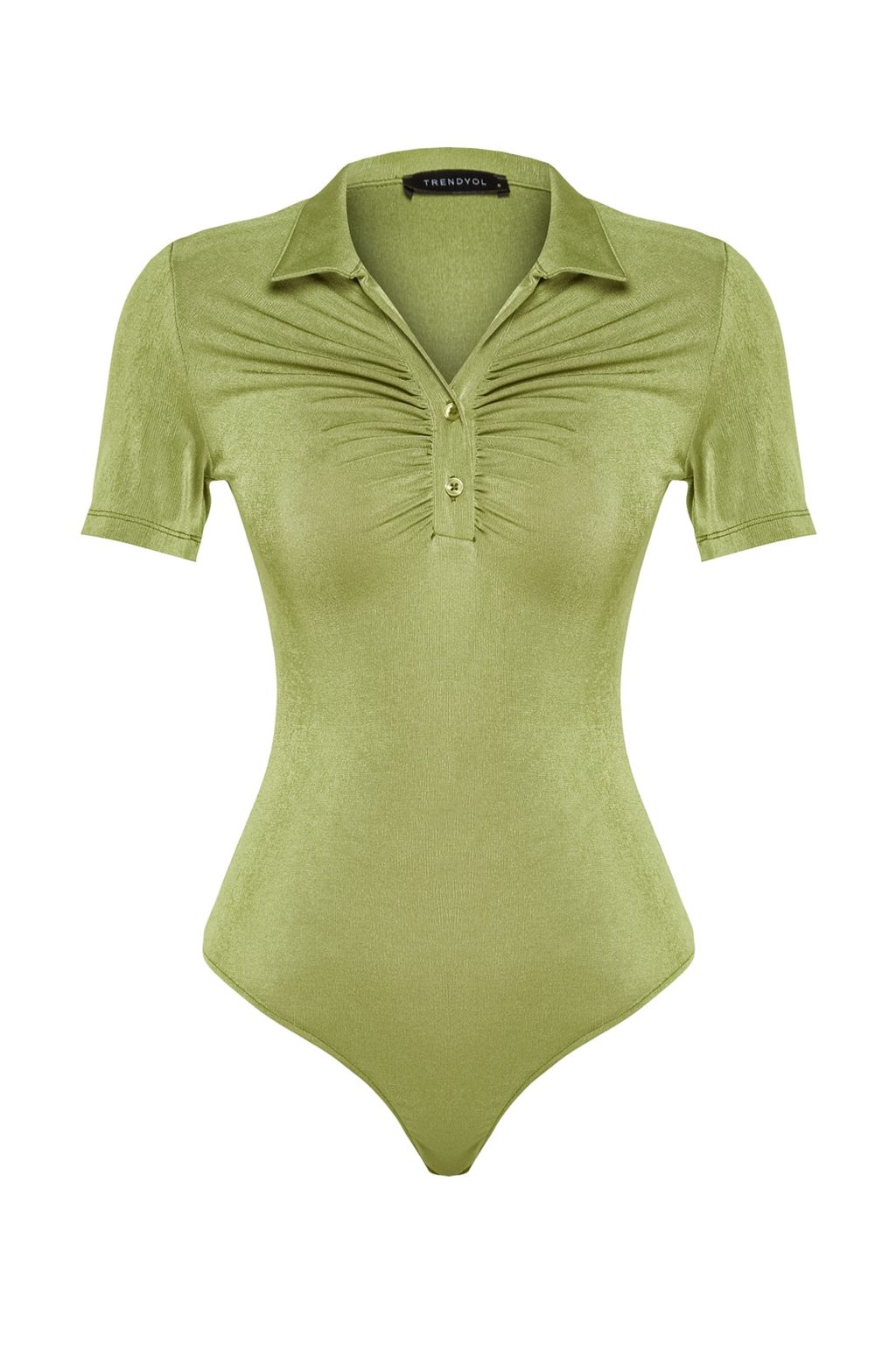 Yesil Parlak Yuzeyli ve Yumusak Dokulu Polo Yaka C?tc?tl? Orme Body TWOSS23BD00059