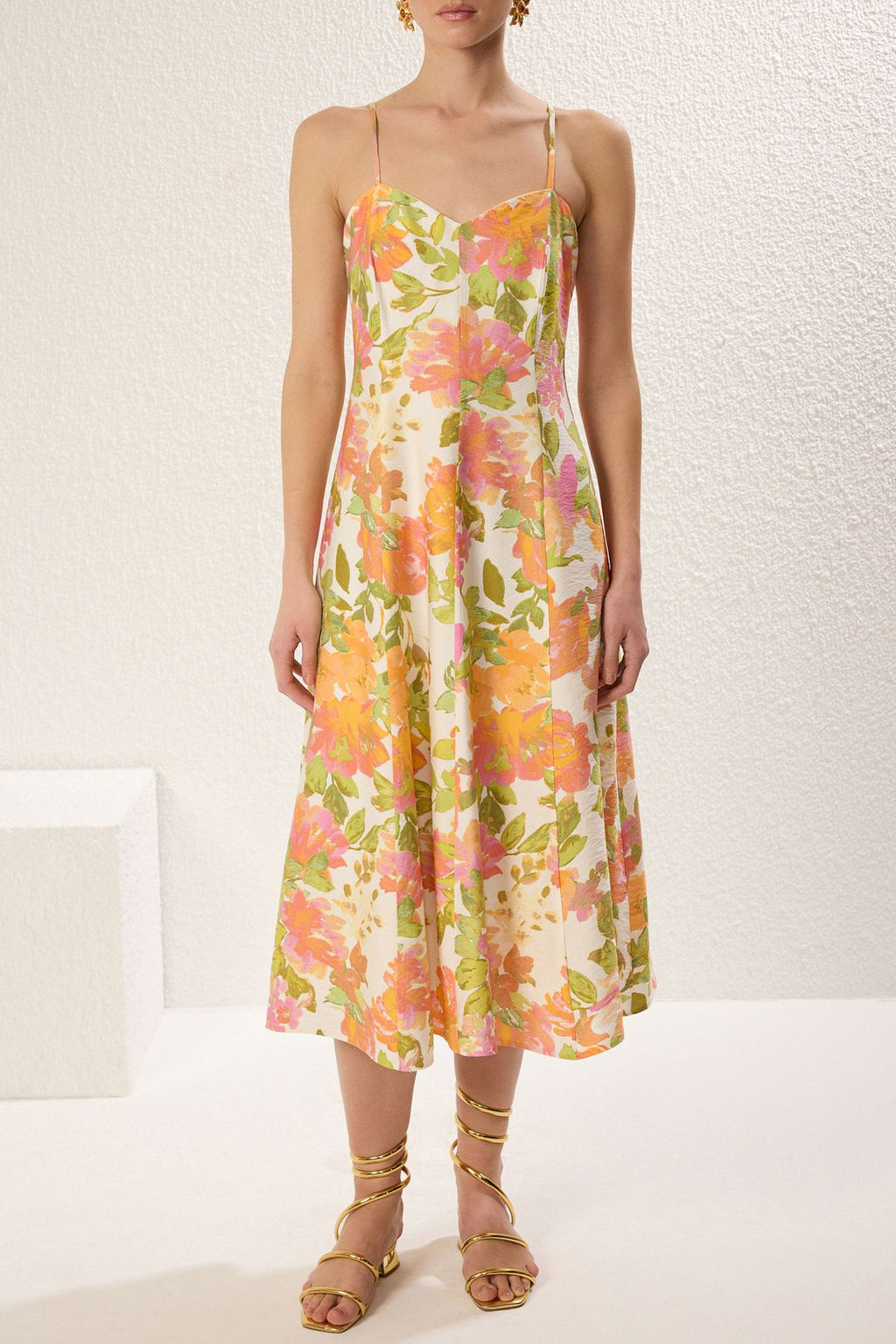 TRENDYOLMILLA Cok Renkli Cicekli Etegi Belden Ac?lan Midi Dokuma Elbise TWOSS25EL00206  фото 5