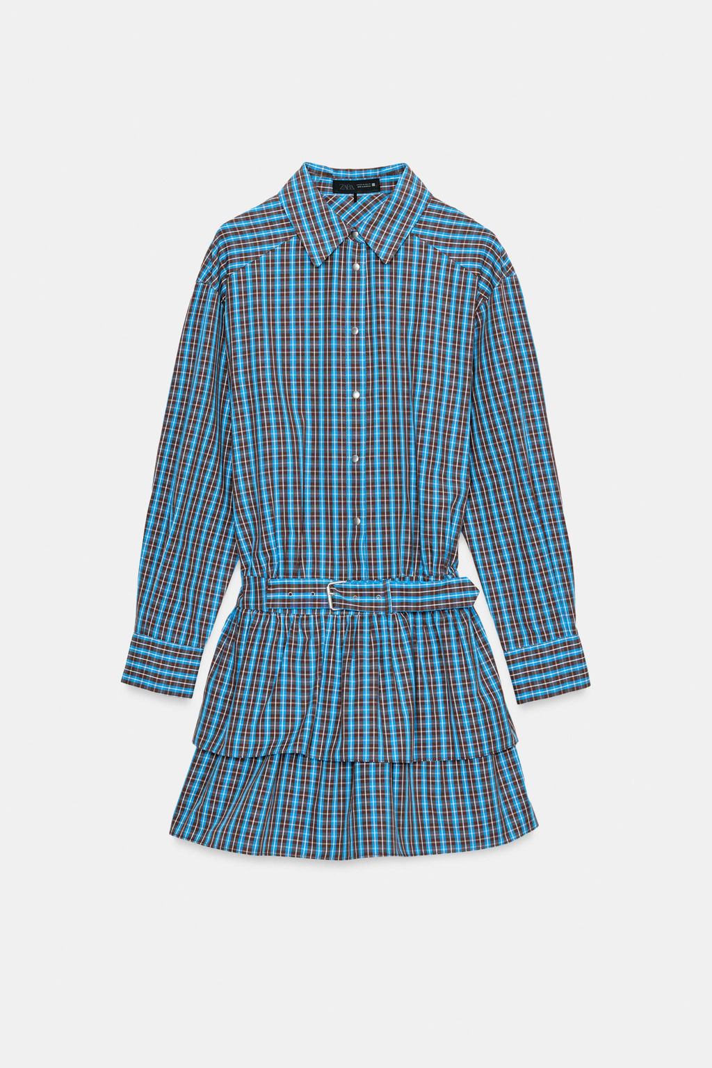 SHORT CHECKED DRESS WITH BELT AND RUFFLES - Zara фото 22