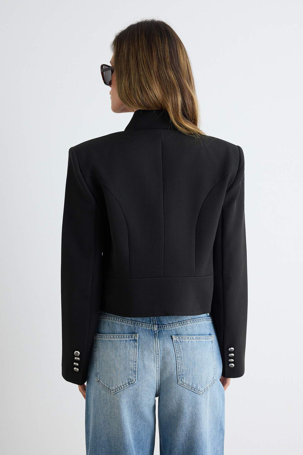 Siyah D__meli Fitted/V_cuda Oturan Blazer Ceket TWOAW27BC00014 - Trendyolmilla фото 4