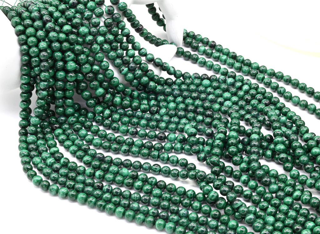 Малахит натуральный шарик 6мм, 39,5см, 63 бусины Радуга камня