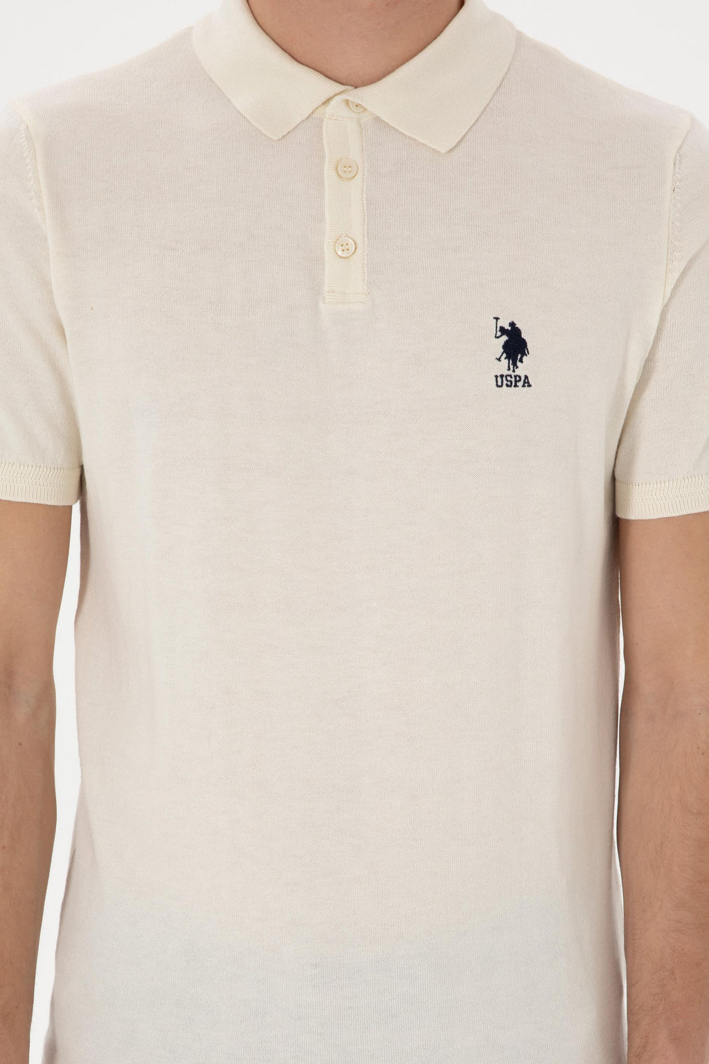 Erkek Slim Fit Polo Yaka Krem Ti__rt