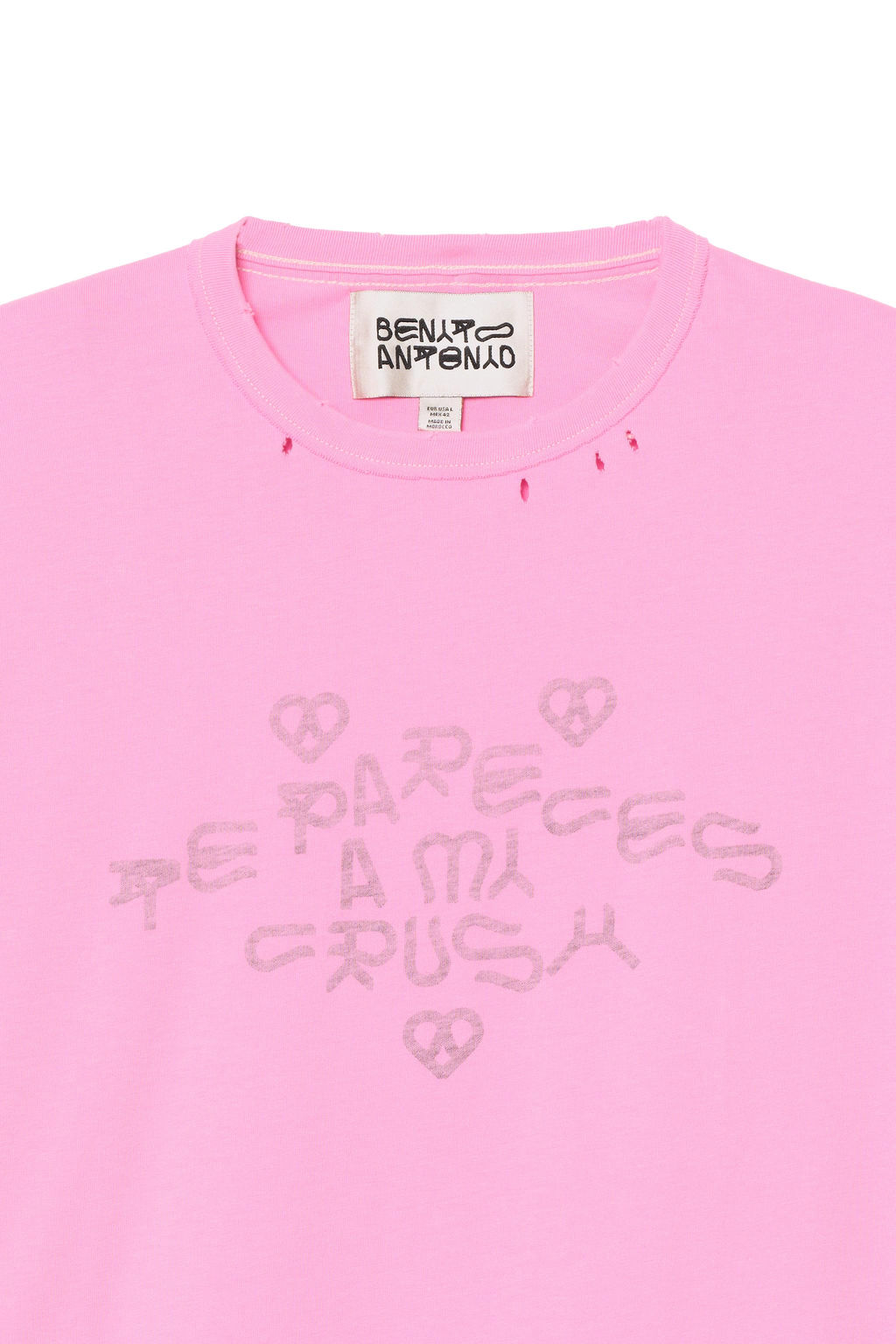 CAMISETA EFECTO REV?S TEXTO LAVADO CRUSH / Rosa
