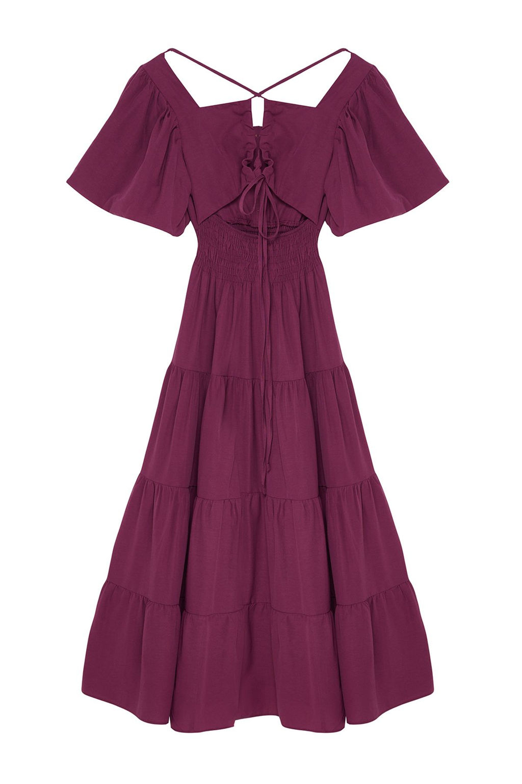 Murdum Belden Ac?lan Gipe ve S?rt Detayl? Kare Yaka Maxi Dokuma Elbise TWOSS24EL00431