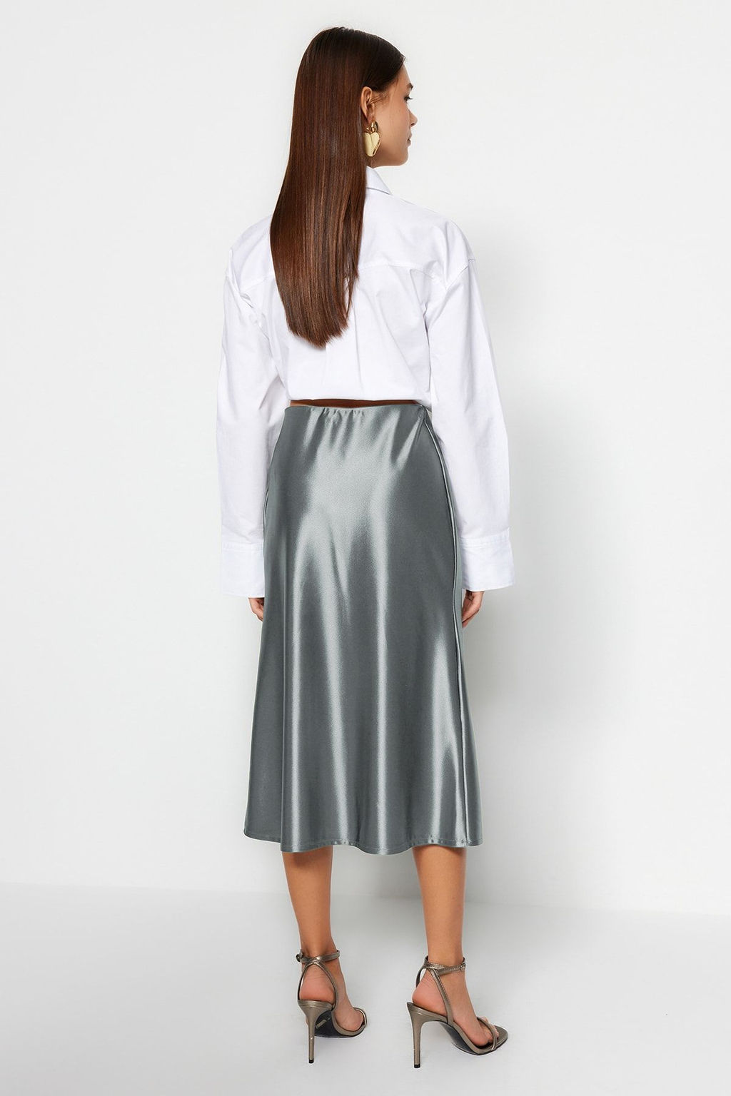 TRENDYOLMILLA Indigo Saten A Kesim/Can Form Midi Orme Etek TWOAW24ET00088 фото 4