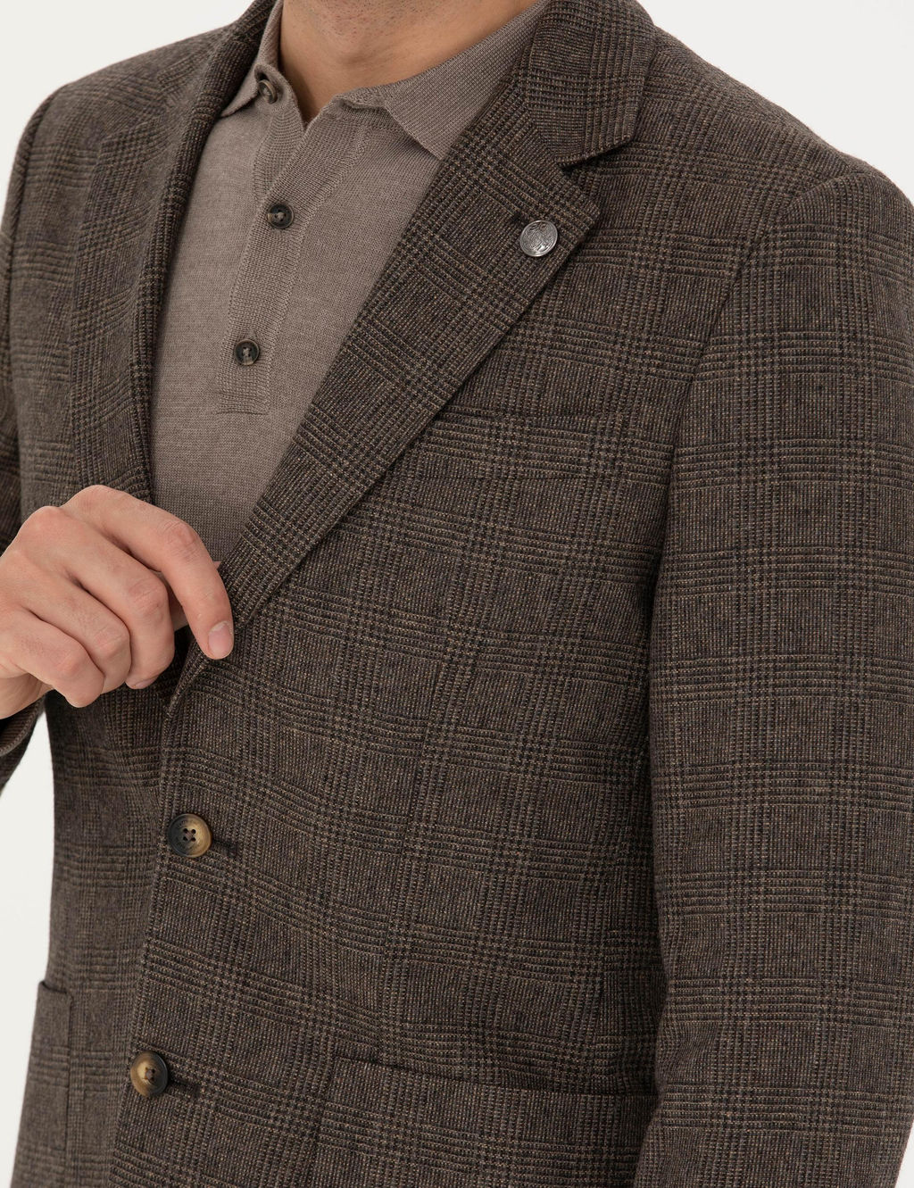 Kahverengi Y_n Kar___ml_ Slim Fit Ceket