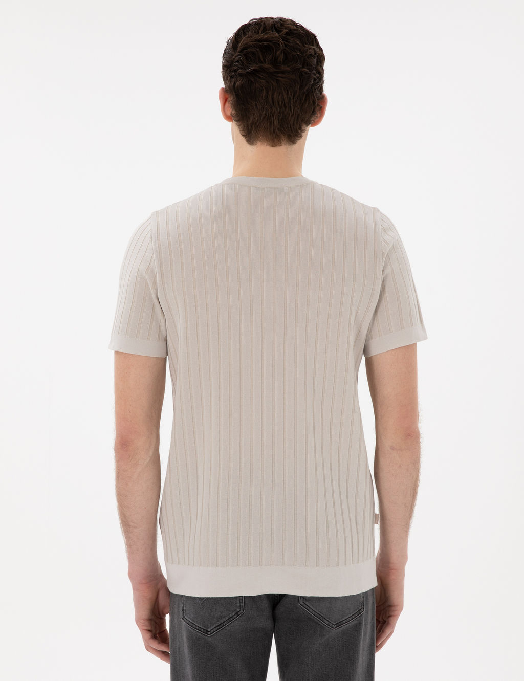 Bej Slim Fit Bisiklet Yaka Triko Ti__rt
