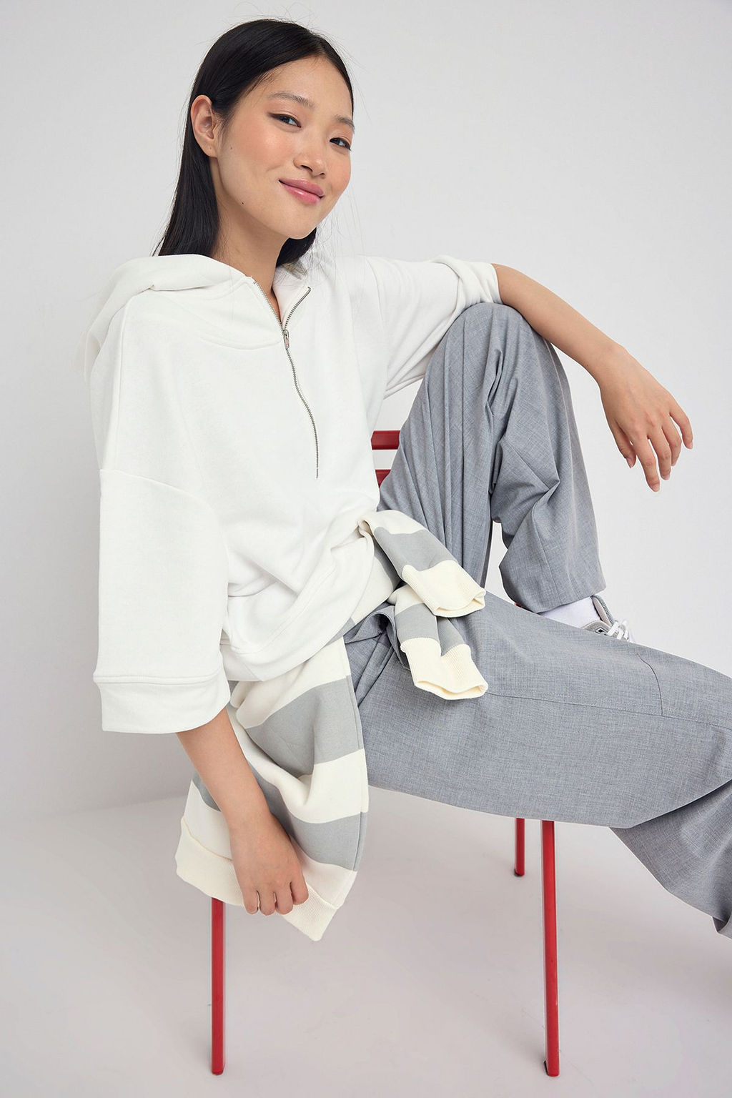 Teen Ekru Kapusonlu Fermuar Detayl? Truvakar Kol Kal?n Orme Sweatshirt TWOAW26SW00024 - Trendyolmilla фото 7