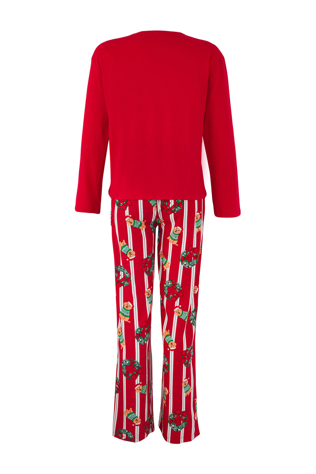 Teen K?rm?z? Ust Orme Alt Dokuma Kopek Bask?l? ve Y?lbas? Temal? Pijama Tak?m? THMAW26PT00044