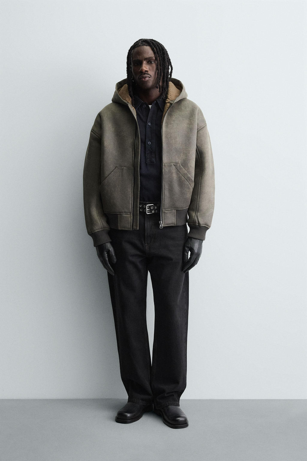 DOUBLE-FACED FAUX LEATHER WASHED JACKET