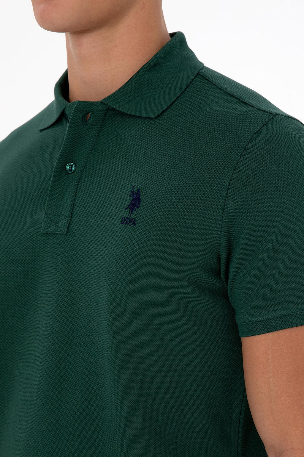 Поло Slim Fit Basic темно-зеленая из хлопка