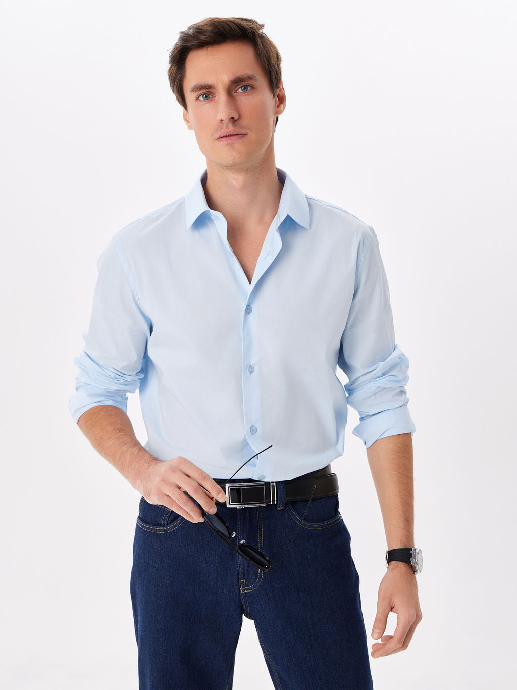 Сорочка мужская длинный рукав GREG 210/237/BL/ZN STRETCH