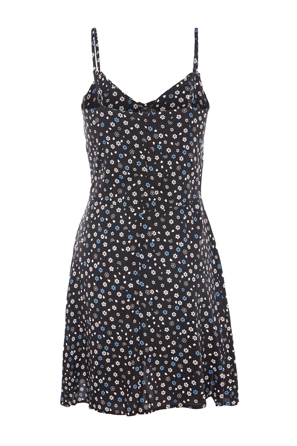 Siyah A Kesim Mini Baglama Detay? Cicek Desenli Dokuma Elbise TWOSS21EL3214